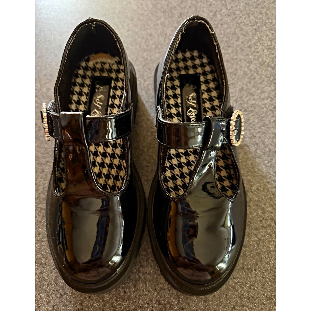 Self Esteem Girls Size 12 Black Patent Mary Jane Shoes Rhinestone Buckle